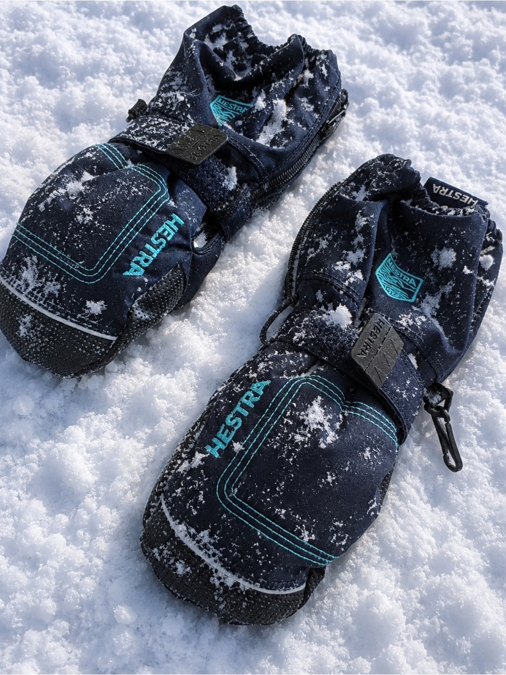Hestra - Kids Navy Mittens with Teal Stitching